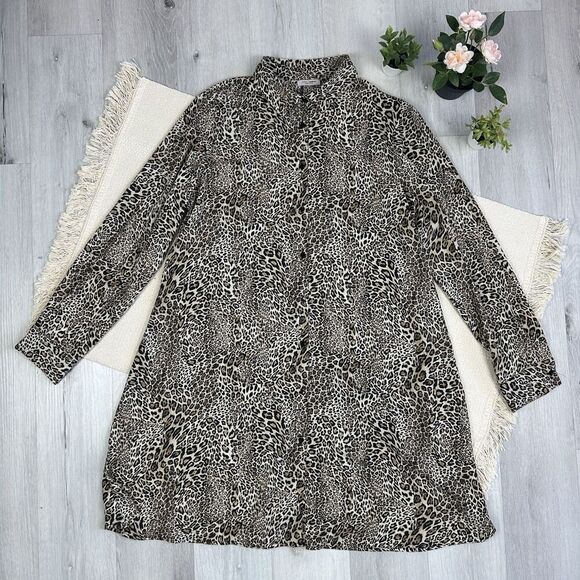 Fiorella Rubino Shirt Dress Leopard Animal Print Loose Fit Size 8 Made In Italy - Picture 1 of 7